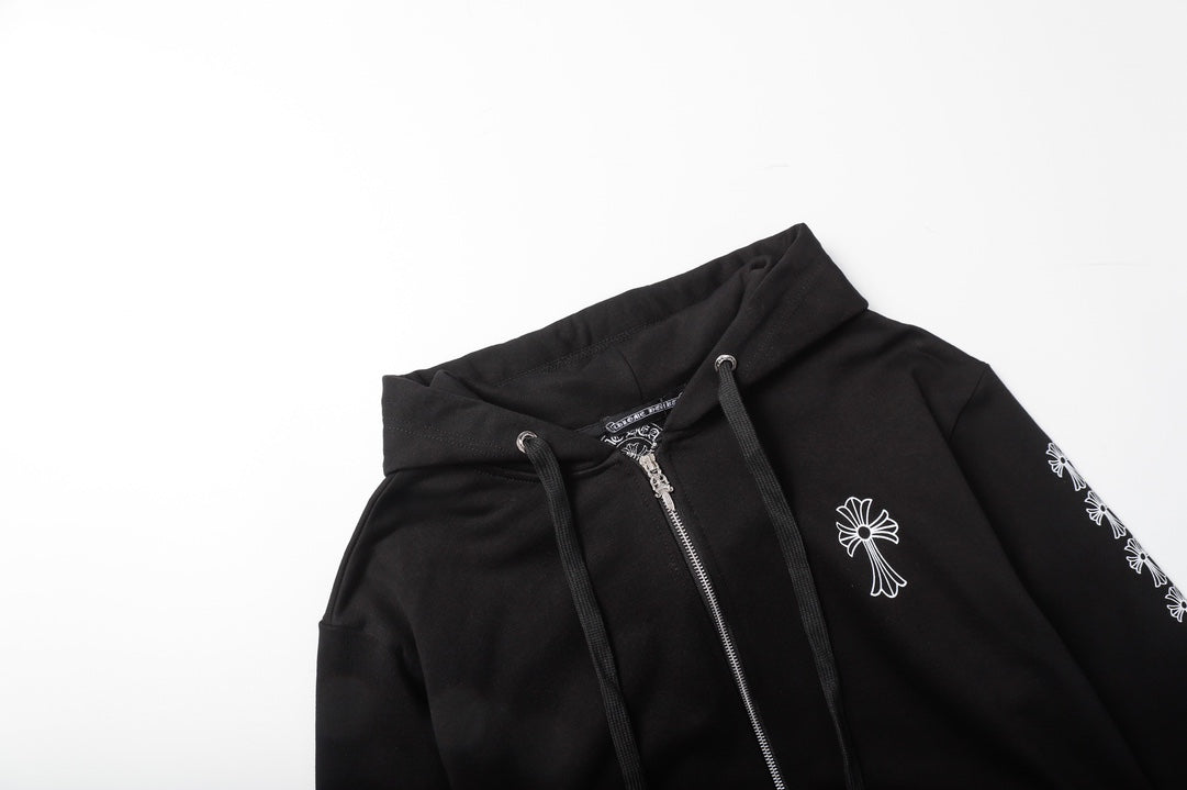 Chrome Hearts 8505 Zip-Up Hoodie & Sweatpants Set – Unisex Oversized Black & White Tracksuit