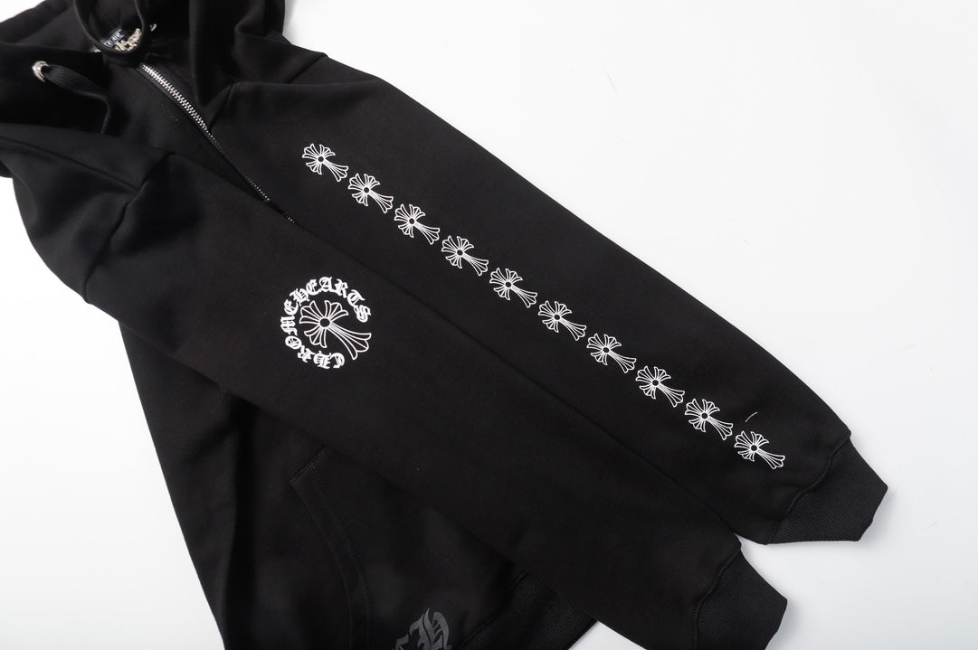 Chrome Hearts 8505 Zip-Up Hoodie & Sweatpants Set – Unisex Oversized Black & White Tracksuit