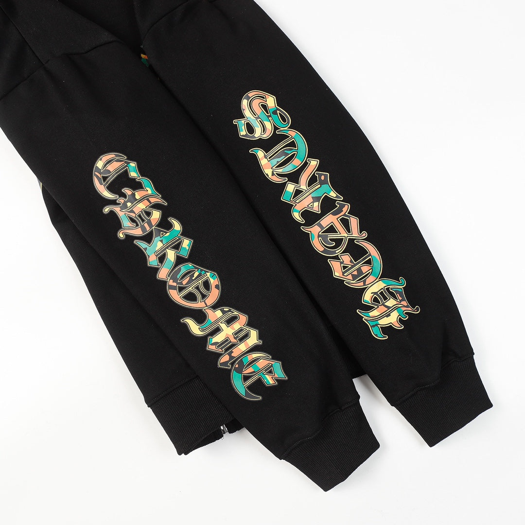 FotiGmanClub Camouflage Cross & Sanskrit Print Hoodie & Sweatpants Set – Unisex Double-Layer Streetwear