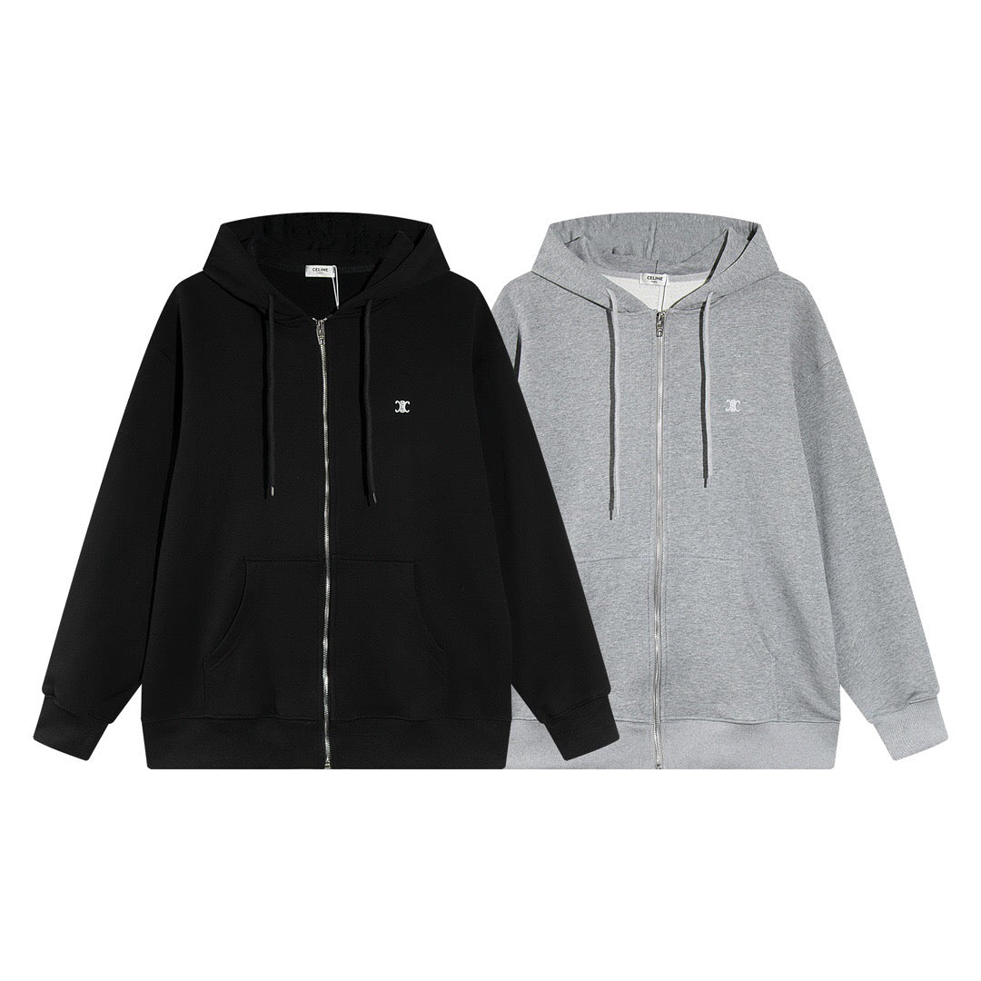 CELINE #210 Embroidered Logo Hoodie – Unisex Oversized Luxury Cotton Sweatshirt