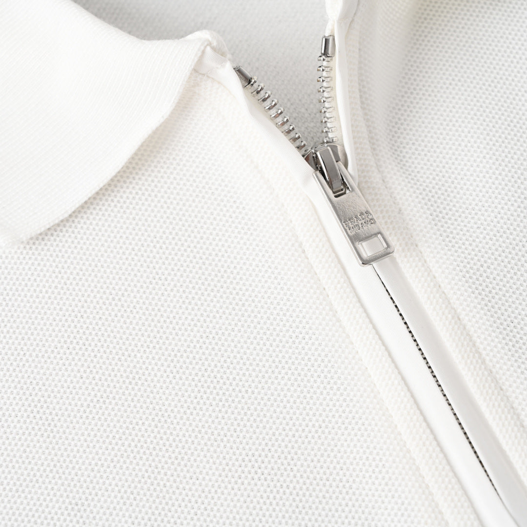 Prada PRD Triangle Logo Zip Polo Shirt – Luxury Piqué Cotton Short Sleeve