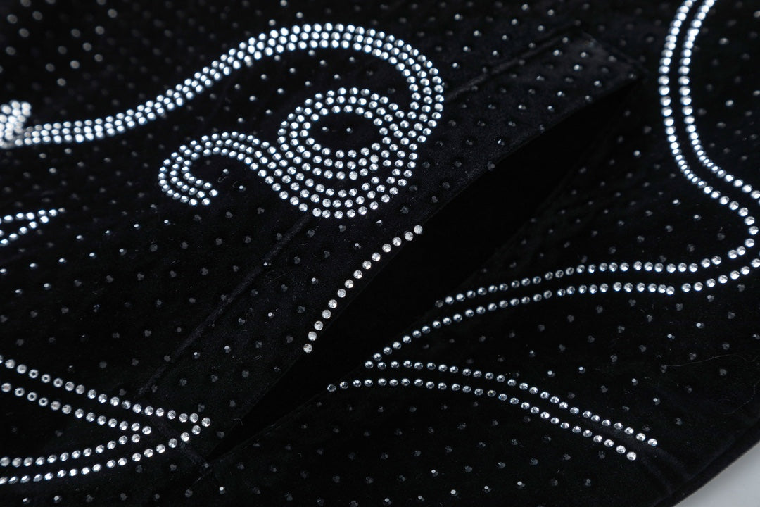 LV Fall Winter 2024 Men’s Velvet Baseball Jacket | Signature All-Over Logo Rhinestone Design