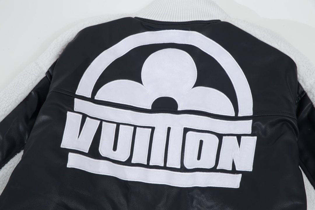 LV 2023 Shearling & Leather Baseball Jacket | Intricate Embroidery with Iconic Luxury