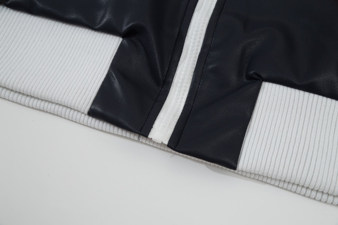 LV 2023 Shearling & Leather Baseball Jacket | Intricate Embroidery with Iconic Luxury