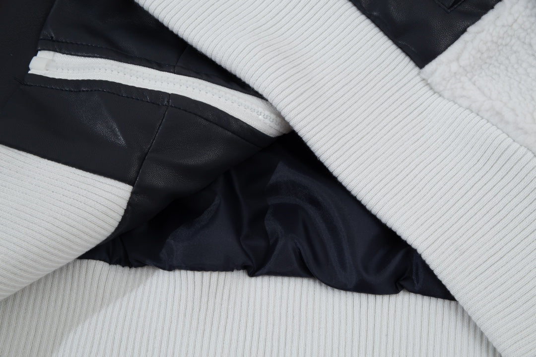 LV 2023 Shearling & Leather Baseball Jacket | Intricate Embroidery with Iconic Luxury