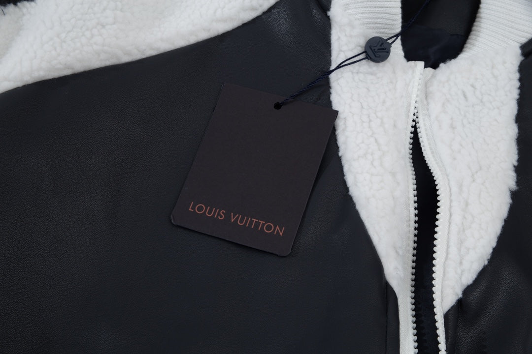 LV 2023 Shearling & Leather Baseball Jacket | Intricate Embroidery with Iconic Luxury
