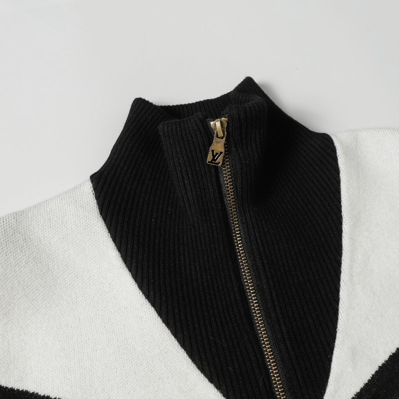 LV Fall 2024 Color-Block Wool Zip Cardigan | Unisex Urban Luxury