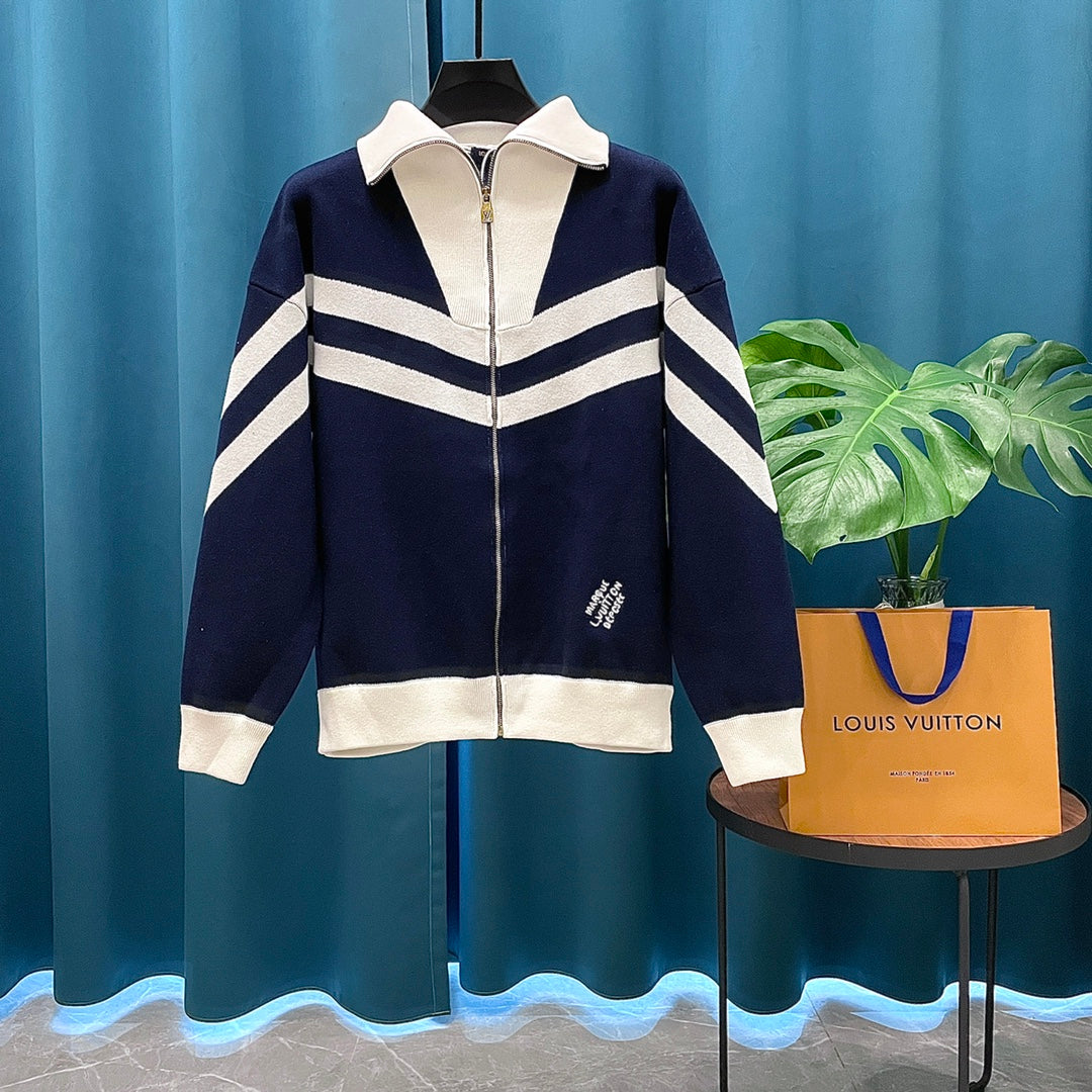 LV Louis Vuitton Jacquard Logo Wool Knit Zip Cardigan | Unisex Luxury Knitwear