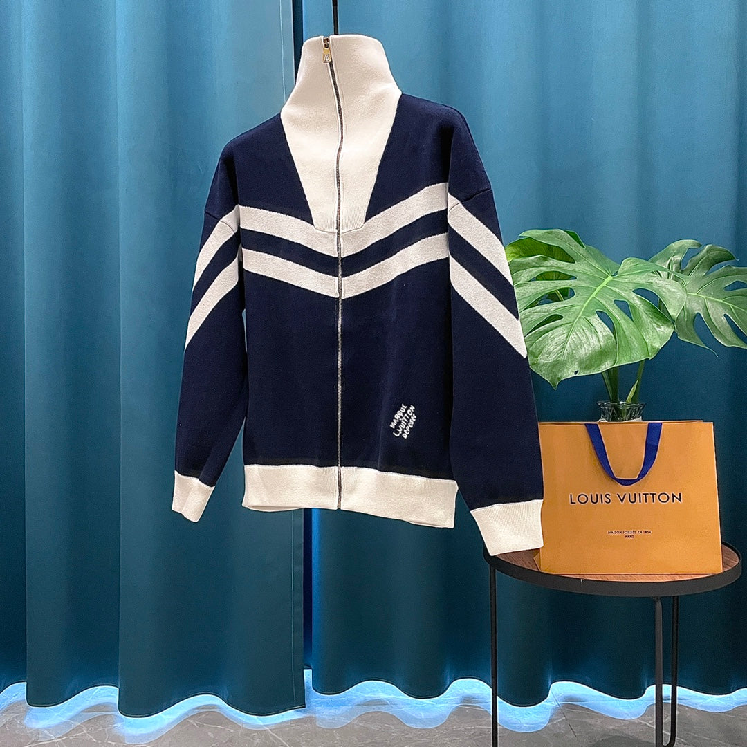 LV Louis Vuitton Jacquard Logo Wool Knit Zip Cardigan | Unisex Luxury Knitwear