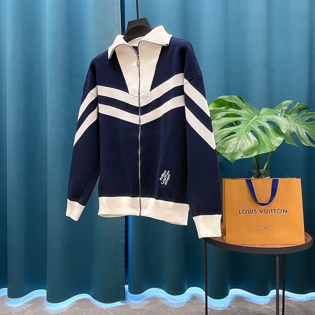 LV Louis Vuitton Jacquard Logo Wool Knit Zip Cardigan | Unisex Luxury Knitwear