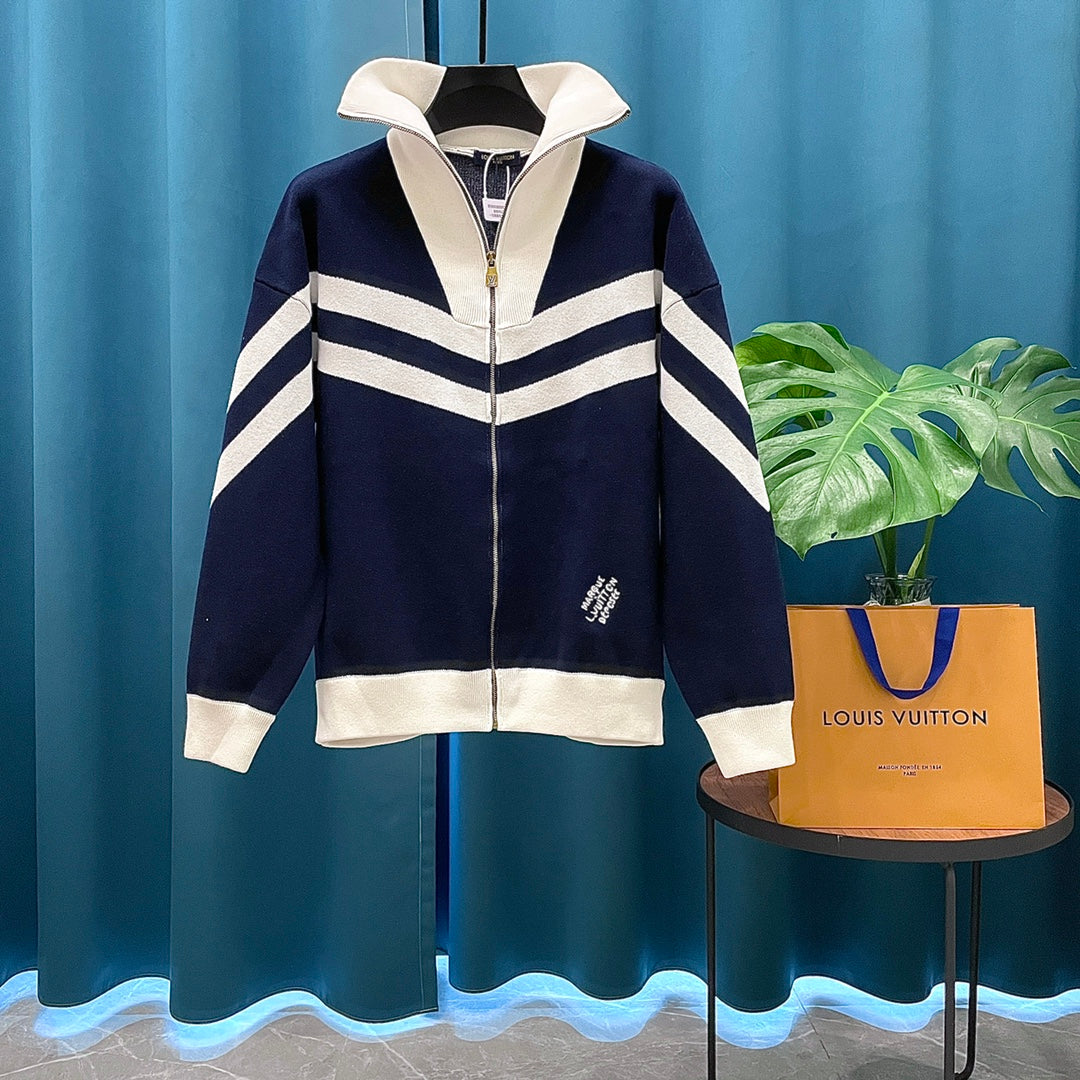 LV Louis Vuitton Jacquard Logo Wool Knit Zip Cardigan | Unisex Luxury Knitwear