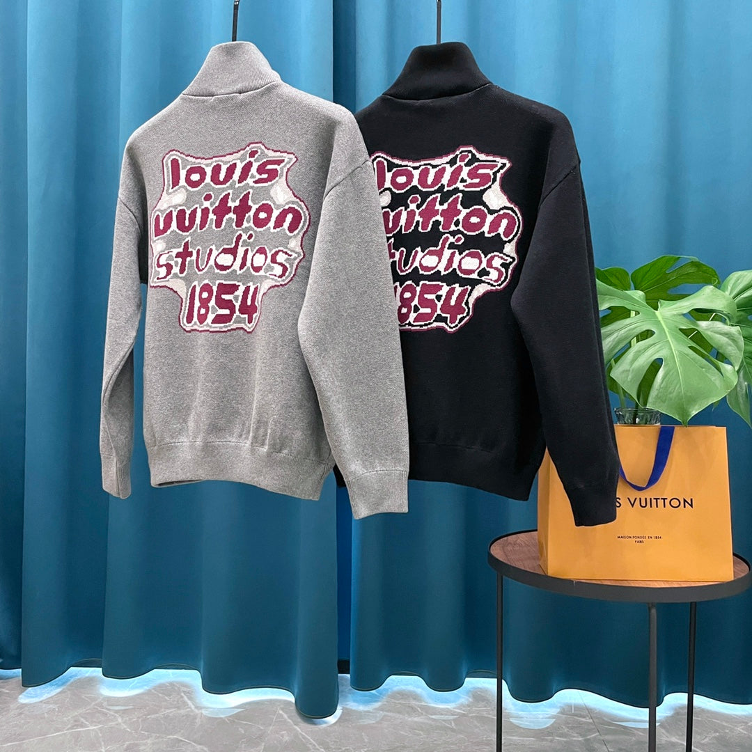 LV Louis Vuitton Jacquard Logo Wool Knit Cardigan | Unisex Heavyweight Luxury Sweater