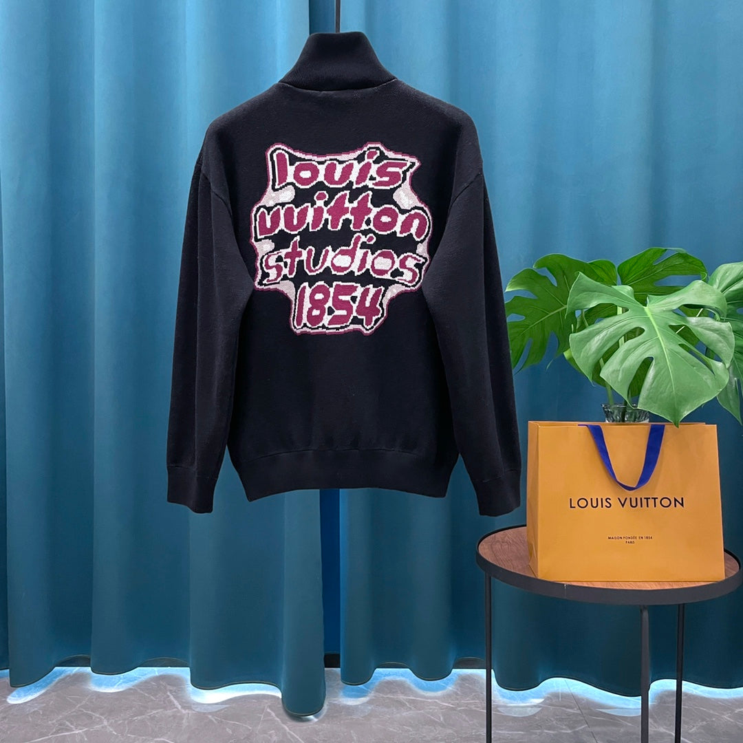 LV Louis Vuitton Jacquard Logo Wool Knit Cardigan | Unisex Heavyweight Luxury Sweater