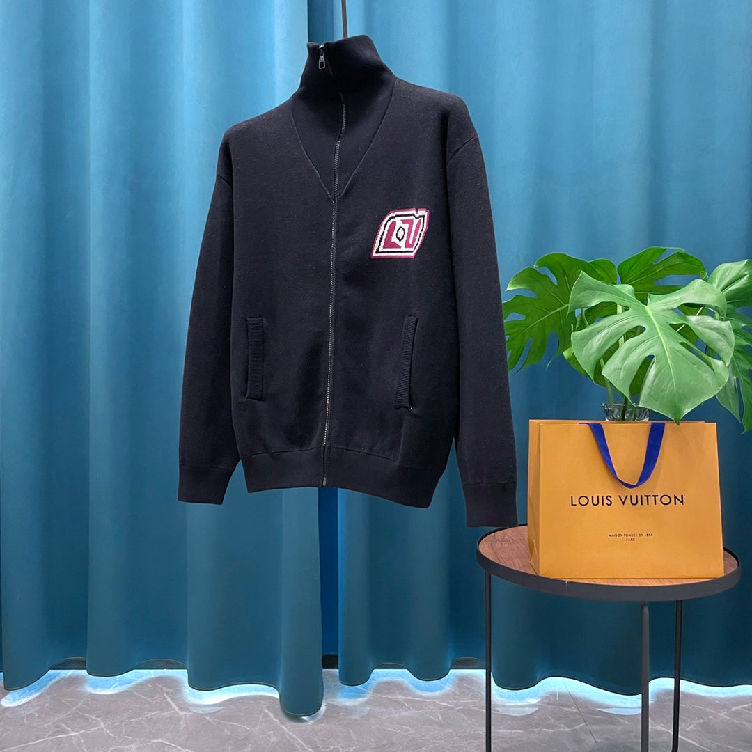 LV Louis Vuitton Jacquard Logo Wool Knit Cardigan | Unisex Heavyweight Luxury Sweater