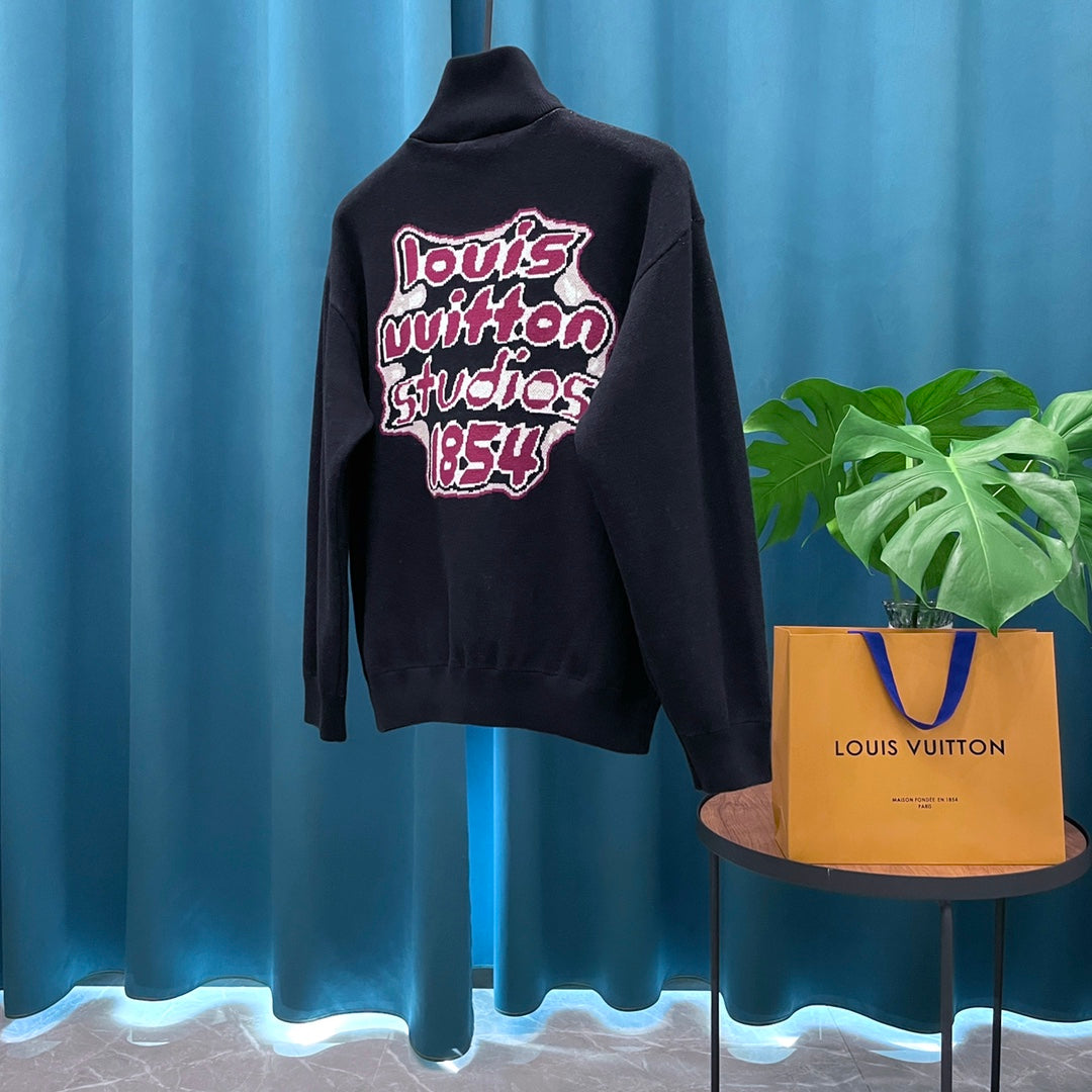 LV Louis Vuitton Jacquard Logo Wool Knit Cardigan | Unisex Heavyweight Luxury Sweater