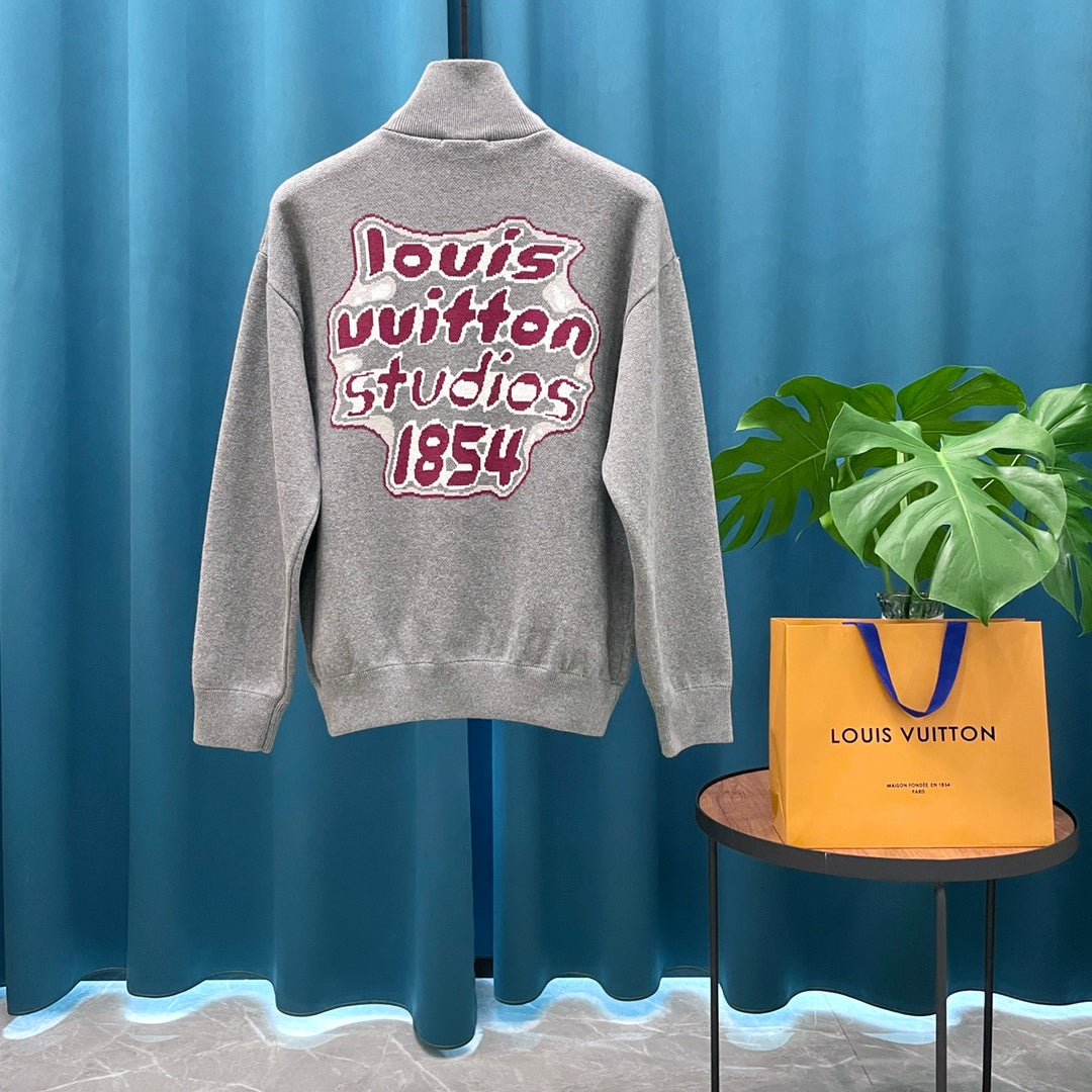 LV Louis Vuitton Jacquard Logo Wool Knit Cardigan | Unisex Heavyweight Luxury Sweater