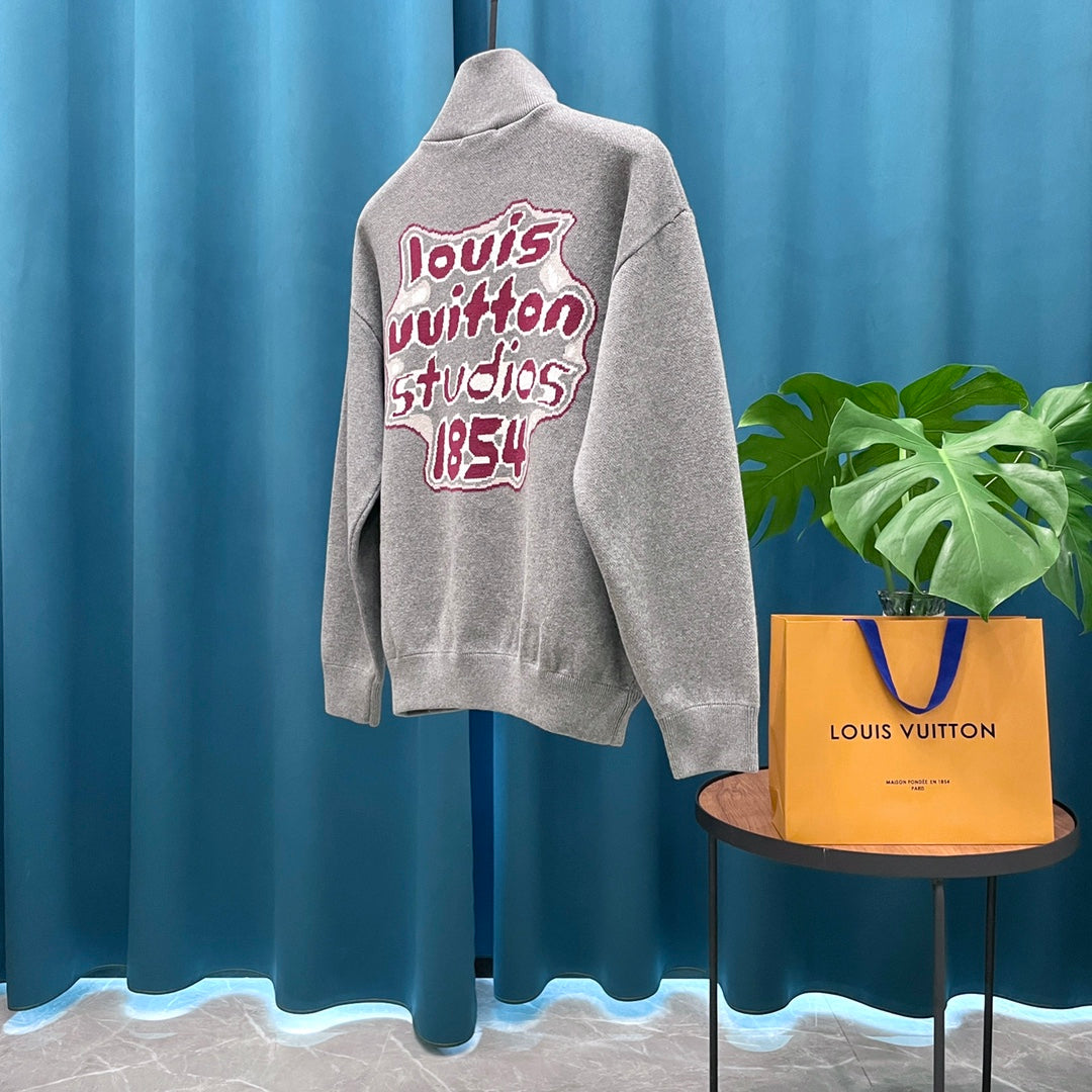 LV Louis Vuitton Jacquard Logo Wool Knit Cardigan | Unisex Heavyweight Luxury Sweater