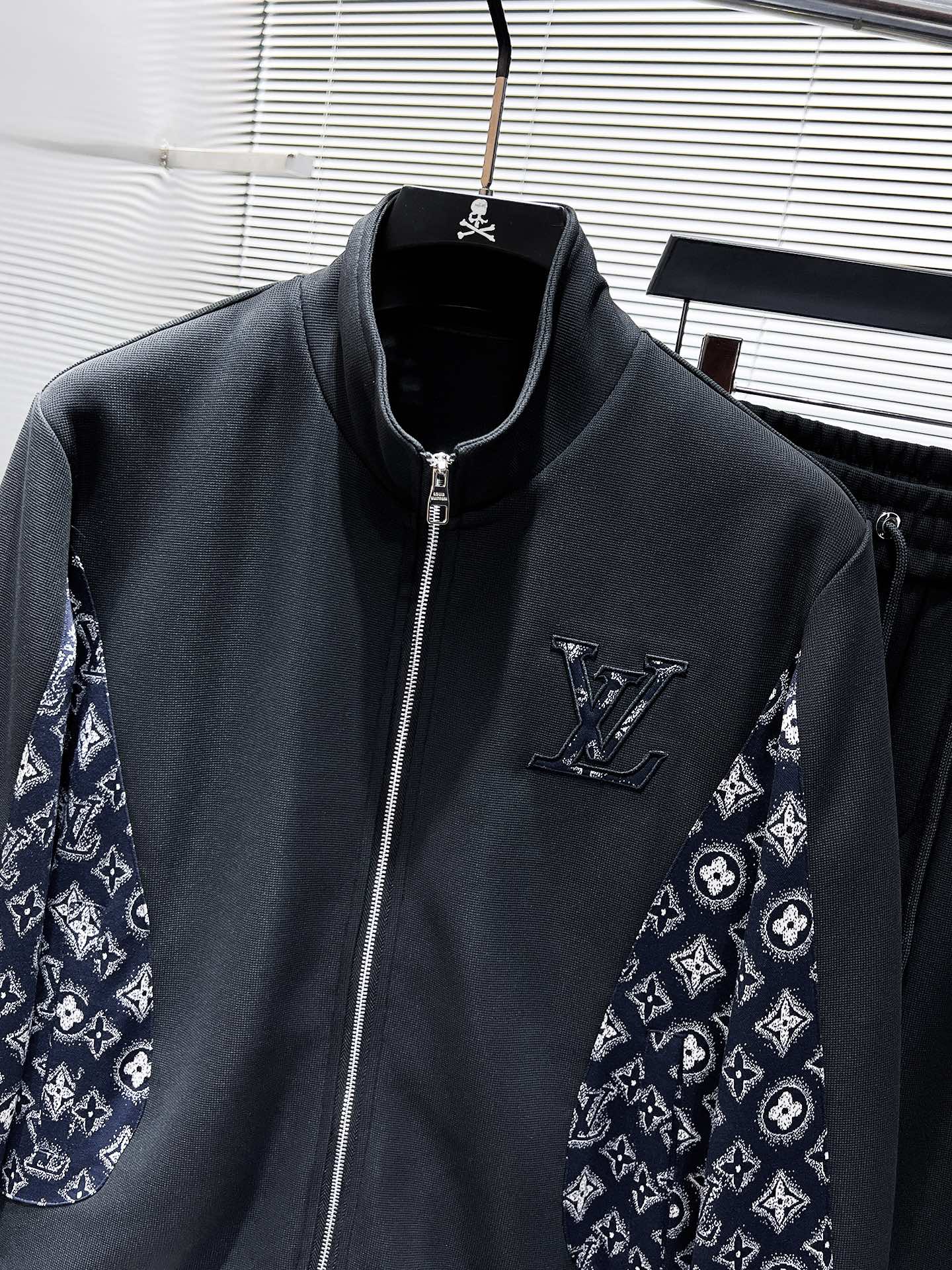 LV Men’s 2024SS Logo Tracksuit – Exclusive Custom Fabric, Zip Jacket & Joggers, Luxury Casualwear