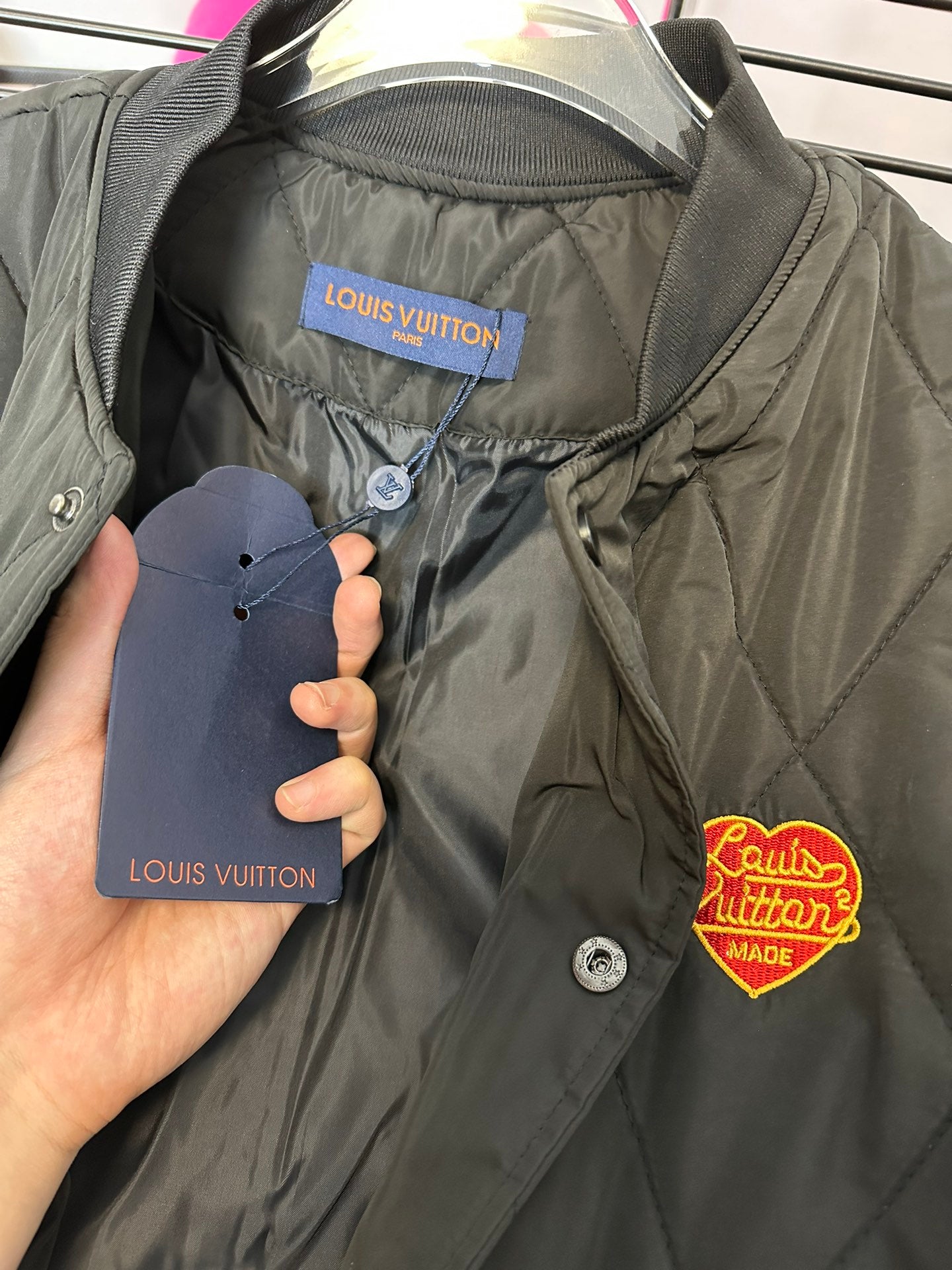 Louis Vuitton Unisex Embroidered Puffer Jacket – Dark Aesthetic, Relaxed Fit, Everyday Style