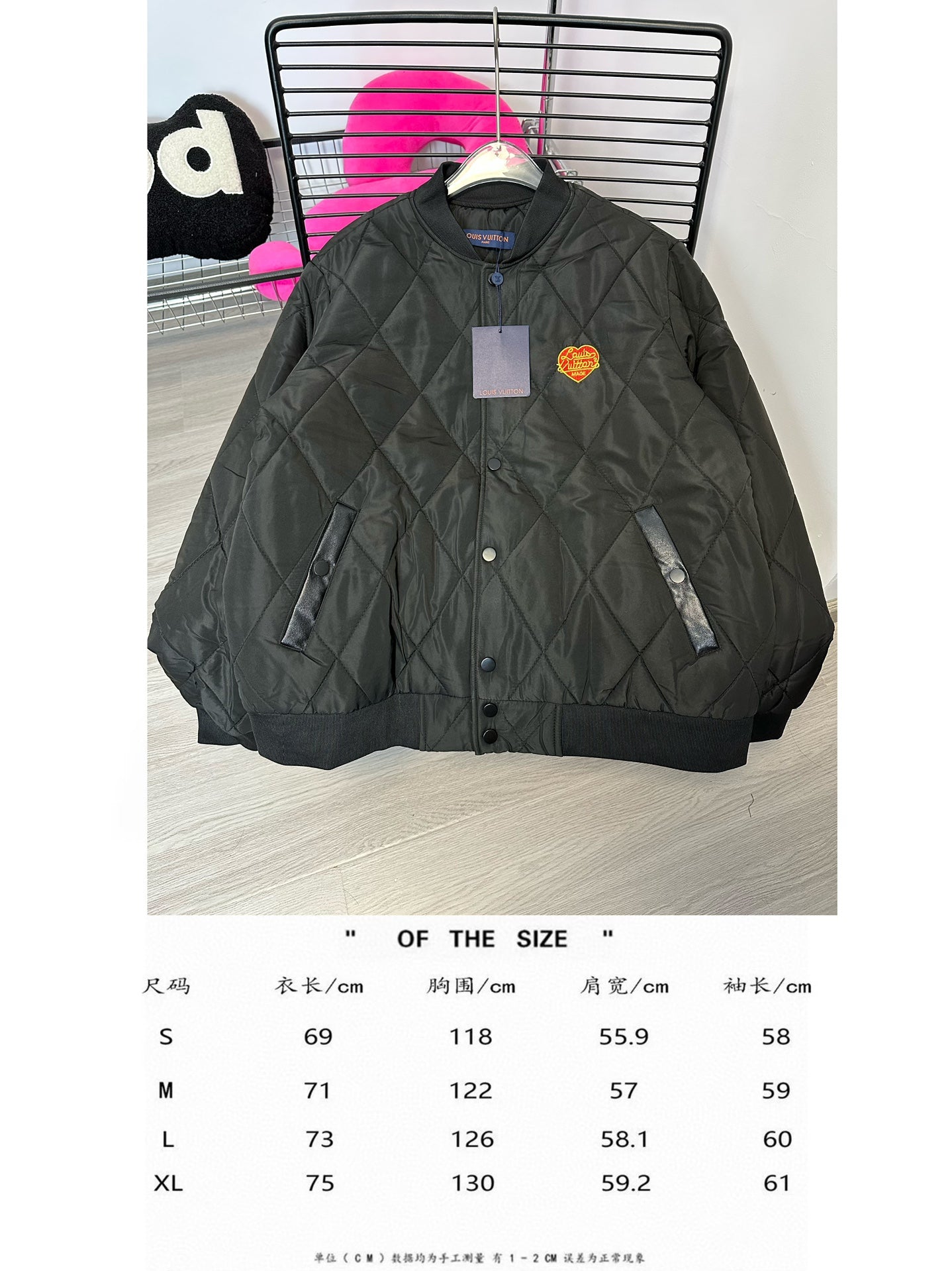 Louis Vuitton Unisex Embroidered Puffer Jacket – Dark Aesthetic, Relaxed Fit, Everyday Style
