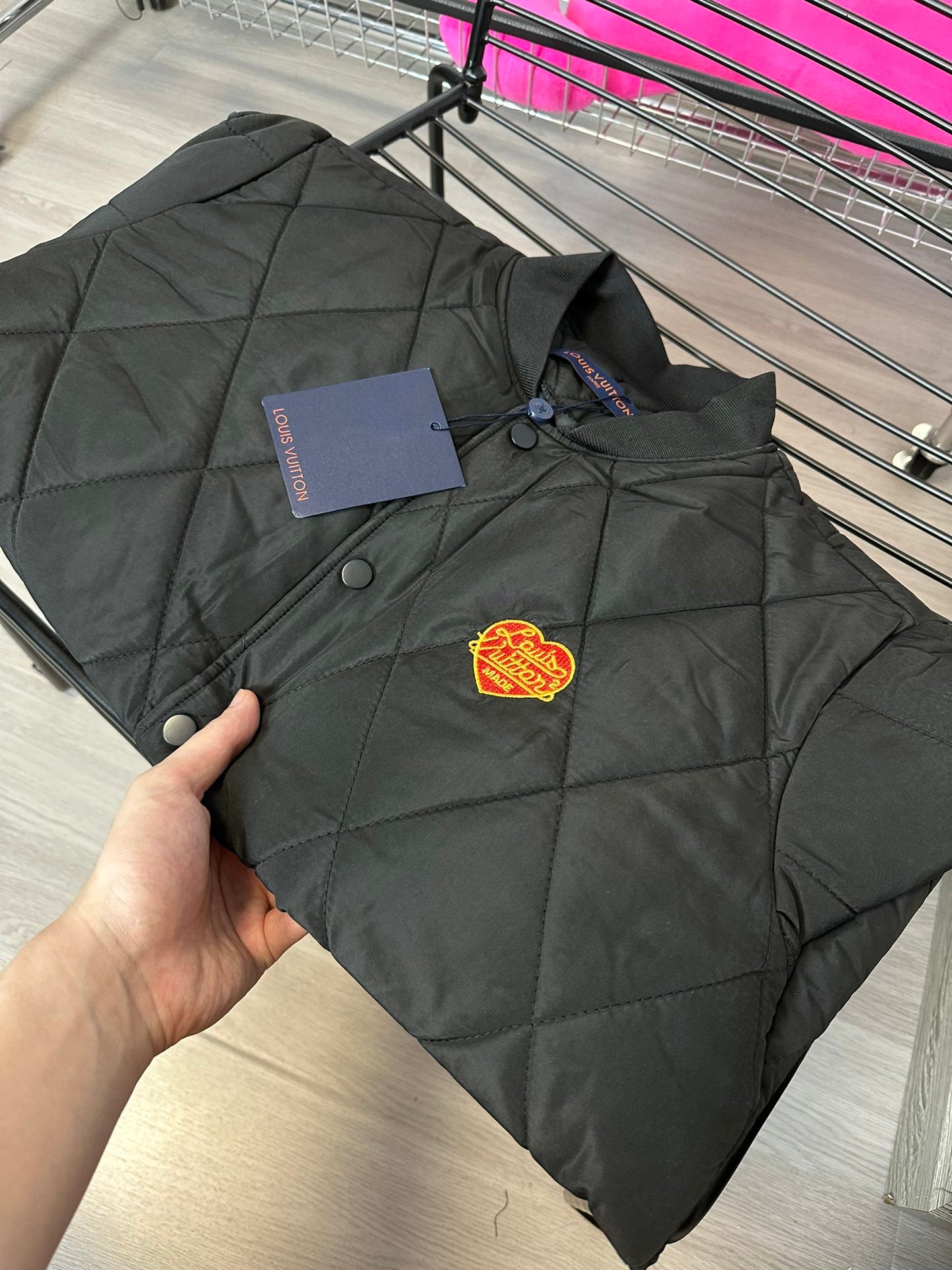Louis Vuitton Unisex Embroidered Puffer Jacket – Dark Aesthetic, Relaxed Fit, Everyday Style