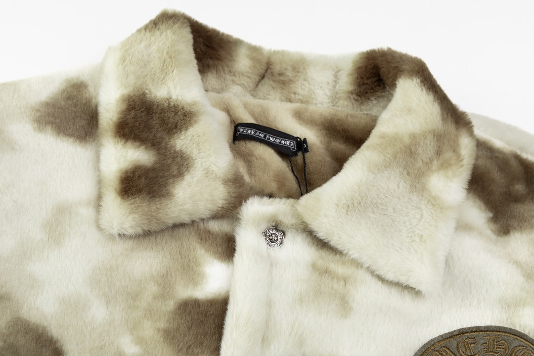 CH 2024SS Runway Rabbit Mink Varsity Jacket – Luxury Shearling & Leather, Precision Craftsmanship, Unisex Style