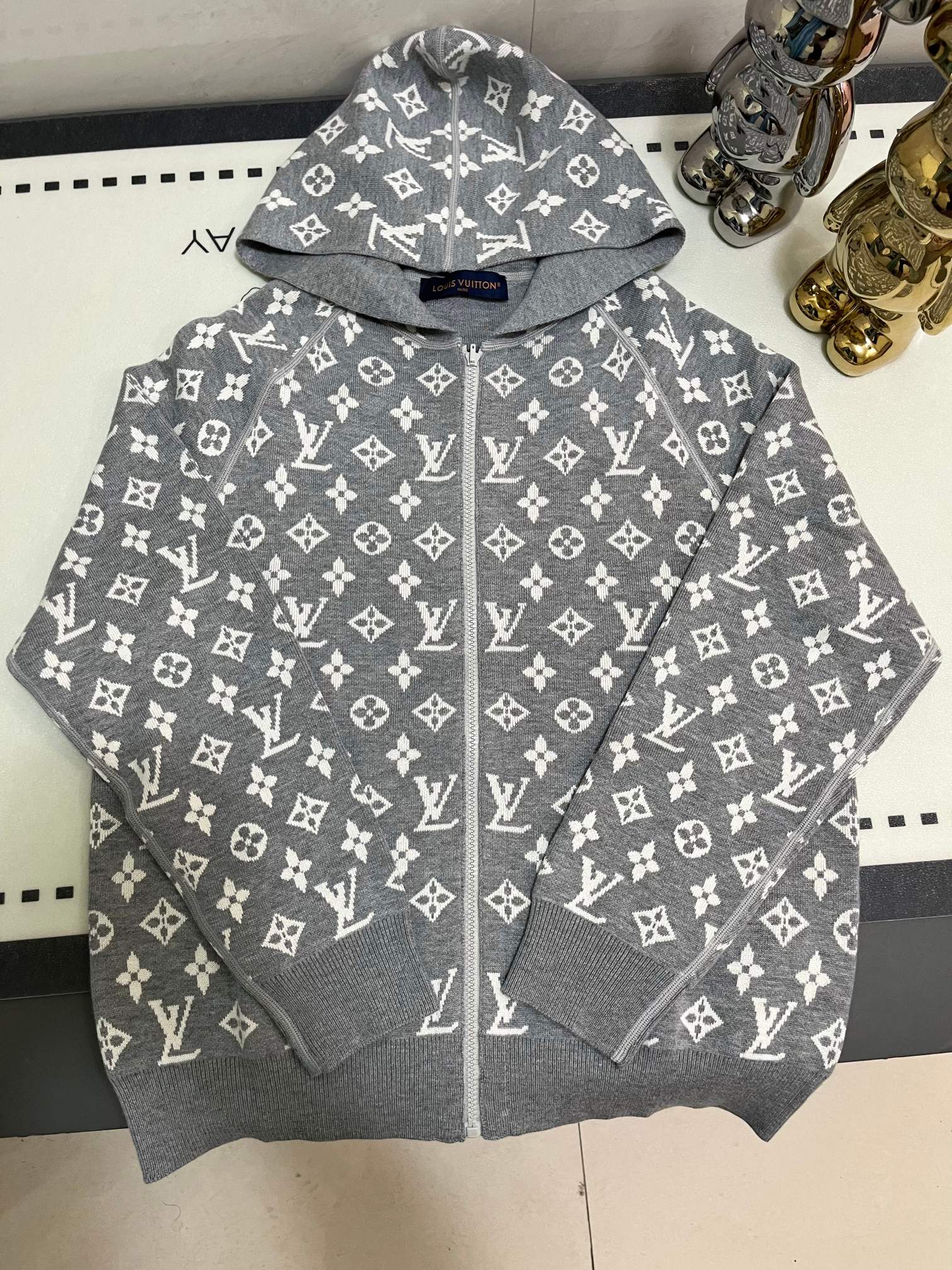 LV Full Logo Wool Knit Hoodie Cardigan | Luxury Streetwear Unisex Outerwear