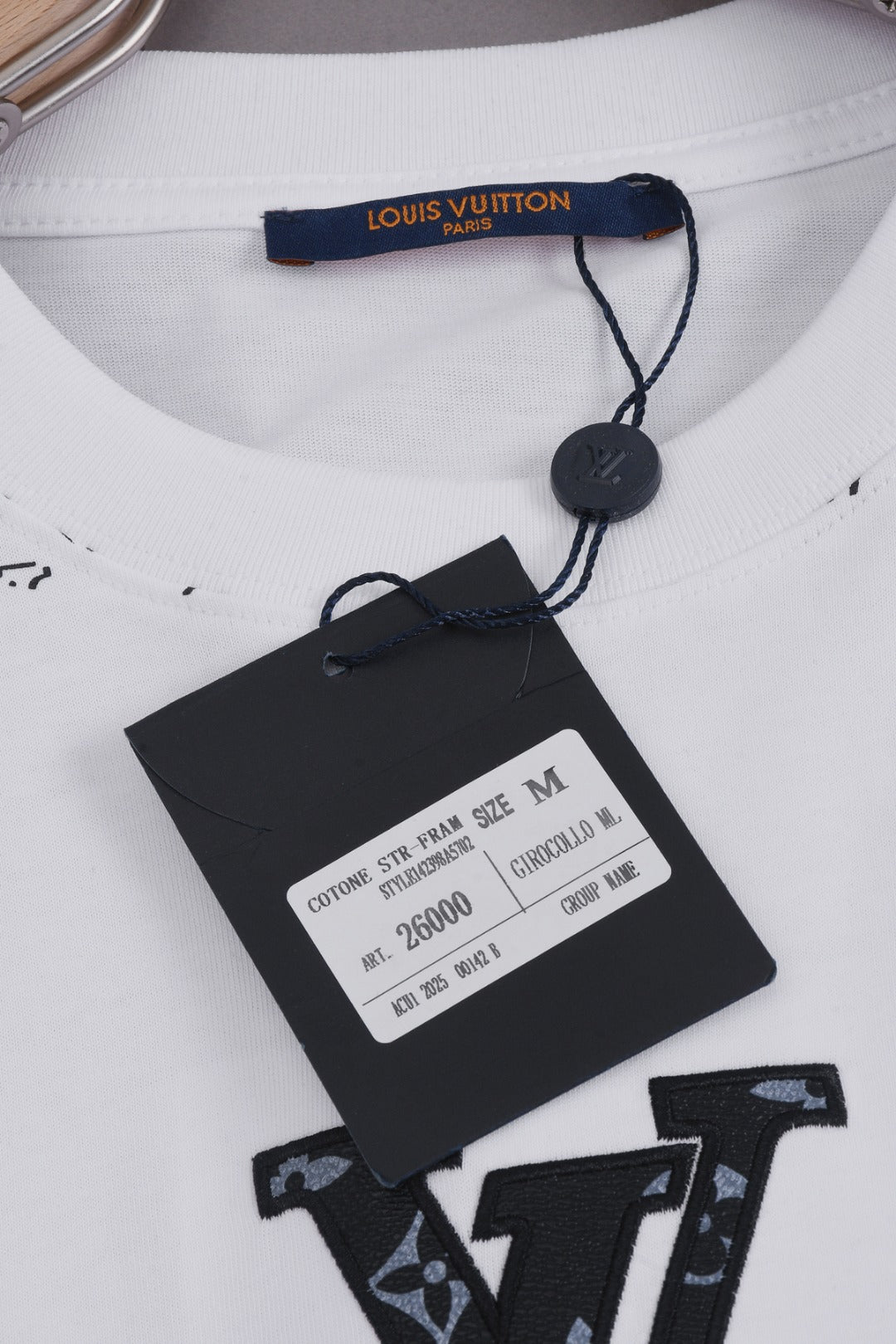 Louis Vuitton 25SS Classic Monogram Letter Logo Short Sleeve Cotton T-Shirt – White / Black, XS-L