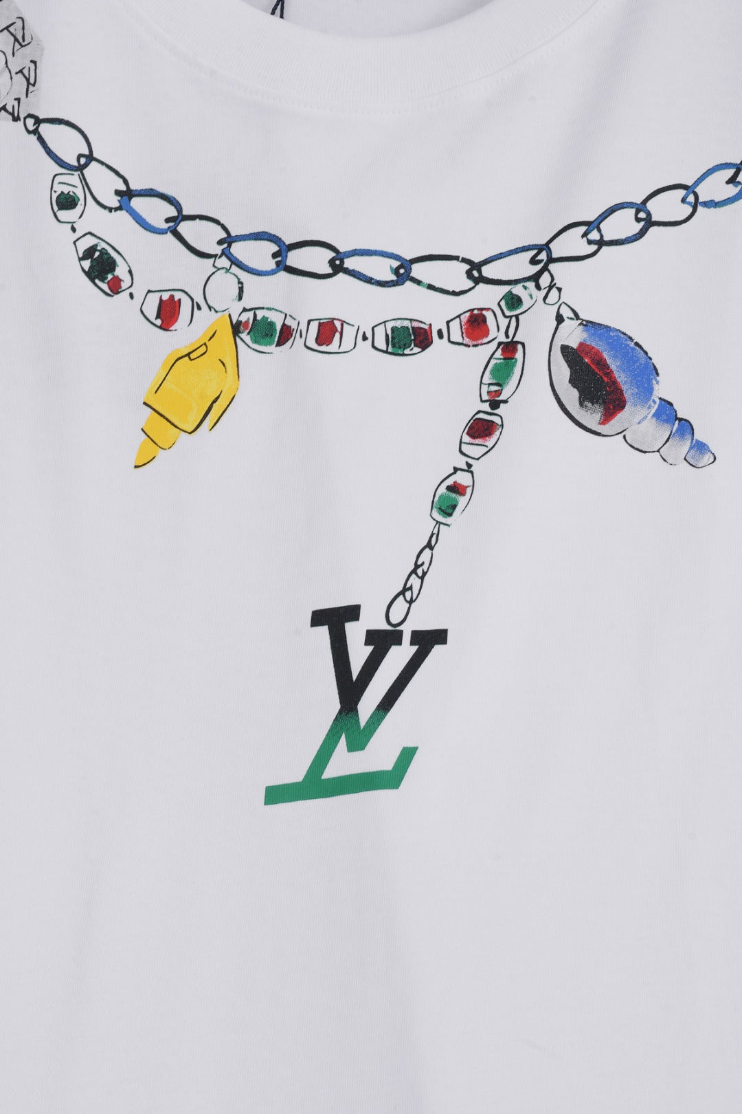Louis Vuitton 25SS Pendant Necklace Round Neck Cotton T-Shirt – White / Black, XS-L