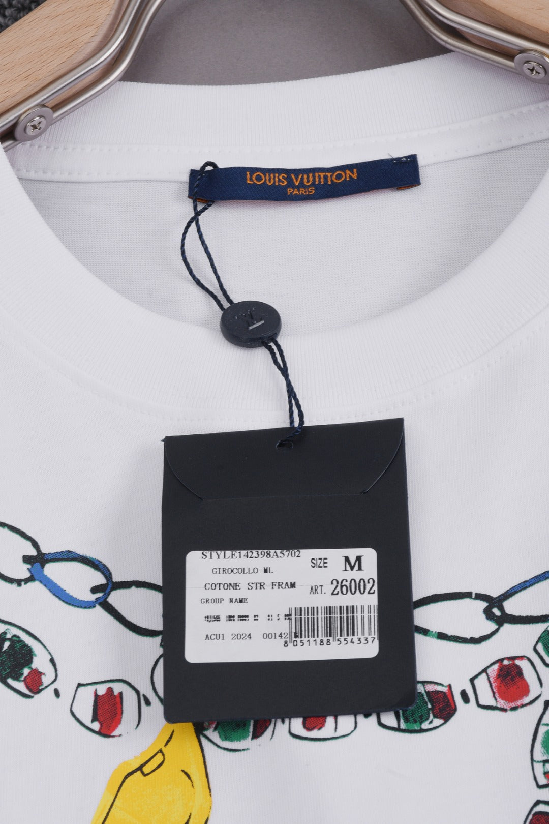 Louis Vuitton 25SS Pendant Necklace Round Neck Cotton T-Shirt – White / Black, XS-L