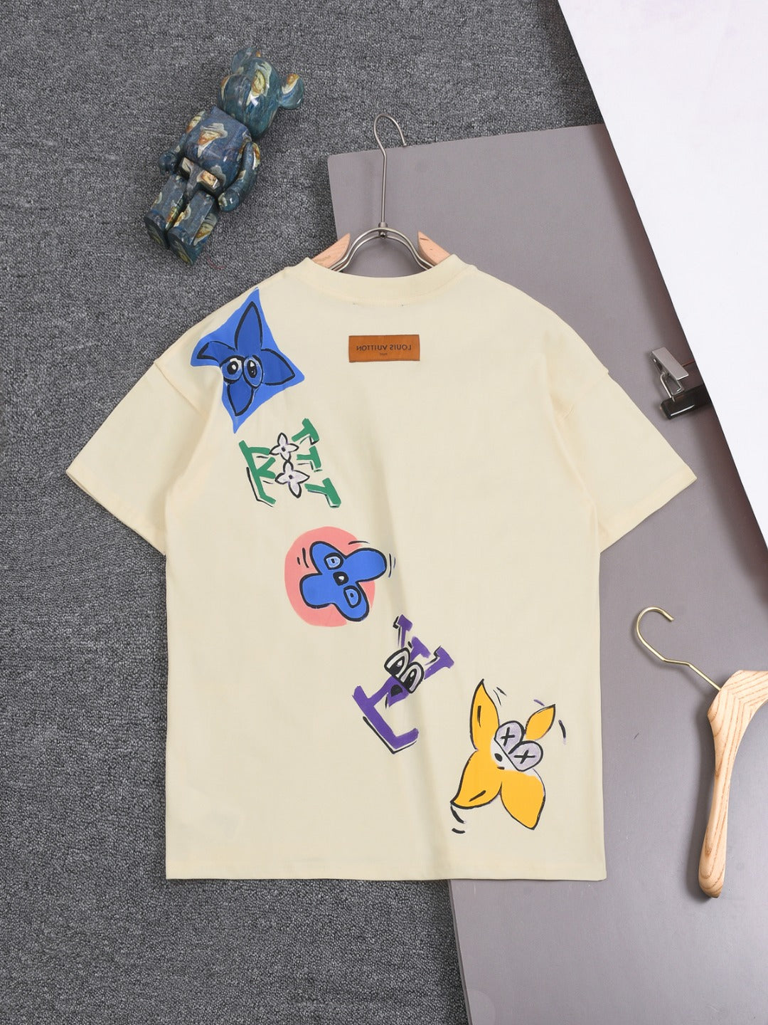 Louis Vuitton 25SS Cloud Gradient Jacquard Graffiti Short Sleeve Cotton T-Shirt – Apricot / Black, XS-L