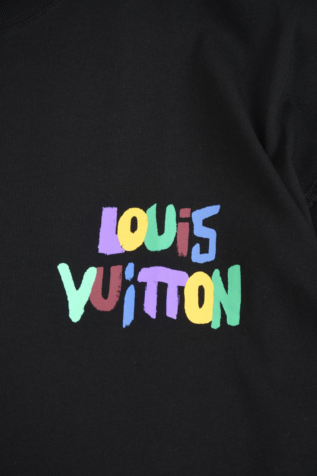 Louis Vuitton 25SS Rainbow Letter Front & Playful Character Back Cotton T-Shirt – Apricot / Black, XS-L