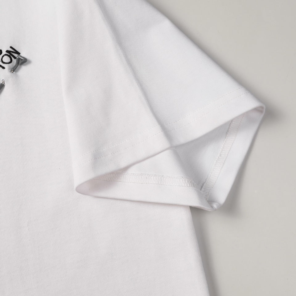 Louis Vuitton 2024FW Embroidered LV Pin Logo Cotton T-Shirt – White / Black, XS-L, Unisex