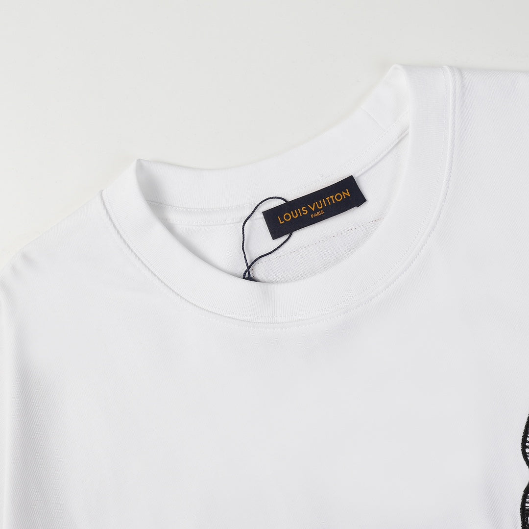 Louis Vuitton 2023 Summer P358 Hammer Ladder Nail Embroidered Cotton T-Shirt – White / Black, XS-L, Unisex