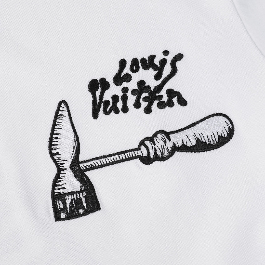 Louis Vuitton 2023 Summer P358 Hammer Ladder Nail Embroidered Cotton T-Shirt – White / Black, XS-L, Unisex