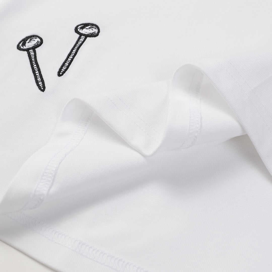 Louis Vuitton 2023 Summer P358 Hammer Ladder Nail Embroidered Cotton T-Shirt – White / Black, XS-L, Unisex