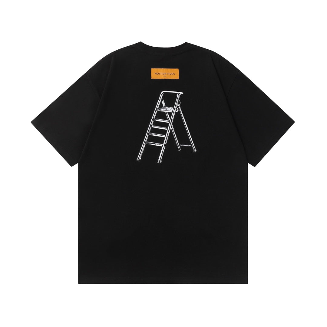 Louis Vuitton 2023 Summer P358 Hammer Ladder Nail Embroidered Cotton T-Shirt – White / Black, XS-L, Unisex