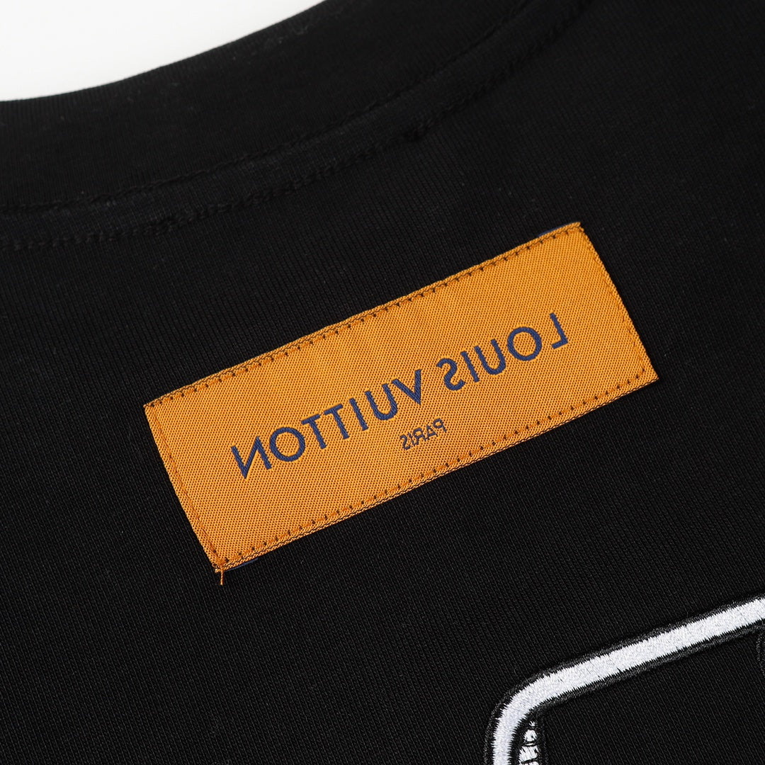 Louis Vuitton 2023 Summer P358 Hammer Ladder Nail Embroidered Cotton T-Shirt – White / Black, XS-L, Unisex