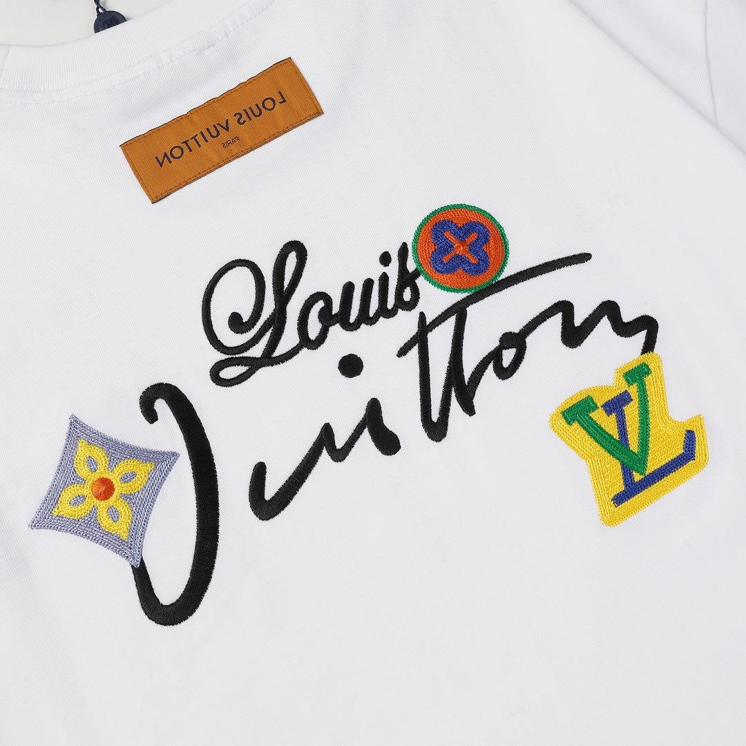 Louis Vuitton 2023SS P358 Embroidered Cotton Terry Crewneck Sweatshirt – Black / White, Unisex
