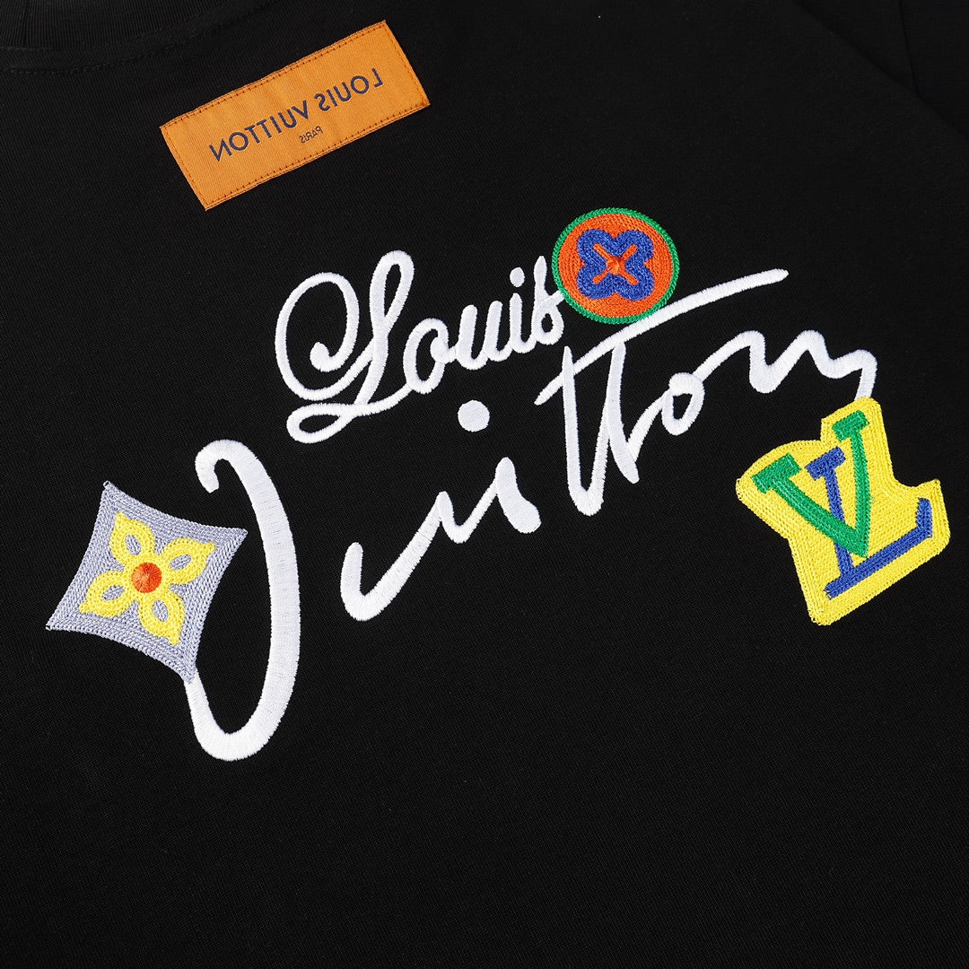 Louis Vuitton 2023SS P358 Embroidered Cotton Terry Crewneck Sweatshirt – Black / White, XS-L, Unisex