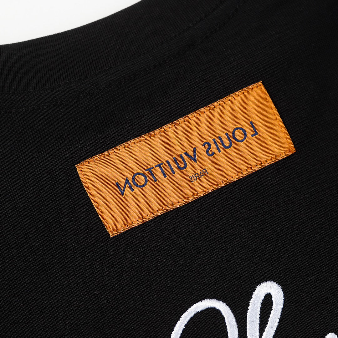 Louis Vuitton 2023SS P358 Embroidered Cotton Terry Crewneck Sweatshirt – Black / White, XS-L, Unisex