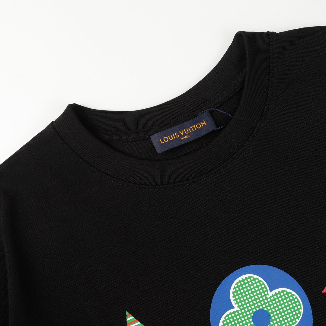 Louis Vuitton P358 Triple Letter LV Logo Printed Cotton T-Shirt – Black / White, S-XL, Unisex