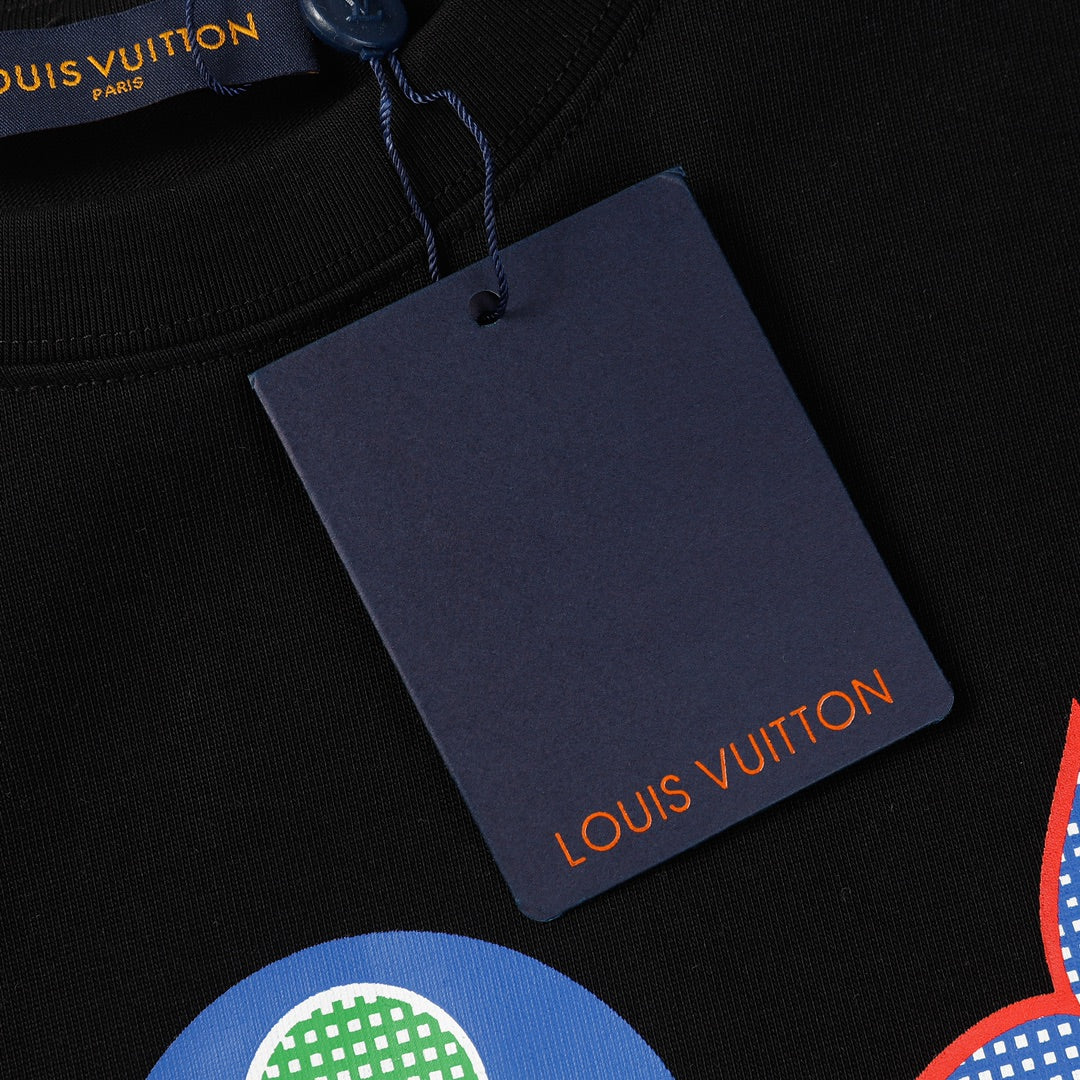 Louis Vuitton P358 Triple Letter LV Logo Printed Cotton T-Shirt – Black / White, S-XL, Unisex