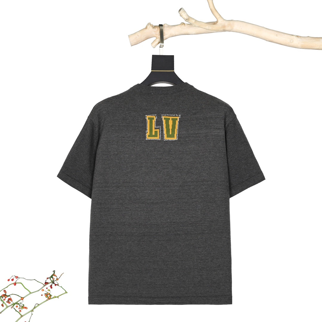 Louis Vuitton P388 Front & Back Jacquard Knit T-Shirt with Rhinestone Detail – Gray, XS-L, Unisex