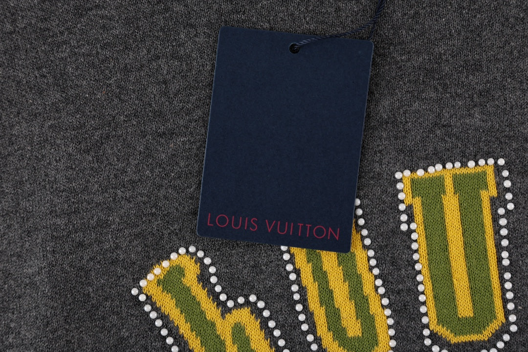 Louis Vuitton P388 Front & Back Jacquard Knit T-Shirt with Rhinestone Detail – Gray, XS-L, Unisex