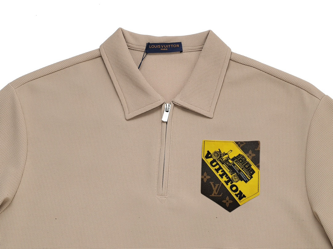 Louis Vuitton P368 Relaxed Fit Waffle-Knit Polo with Two-Tone Sleeve Detail – M-3XL, Unisex