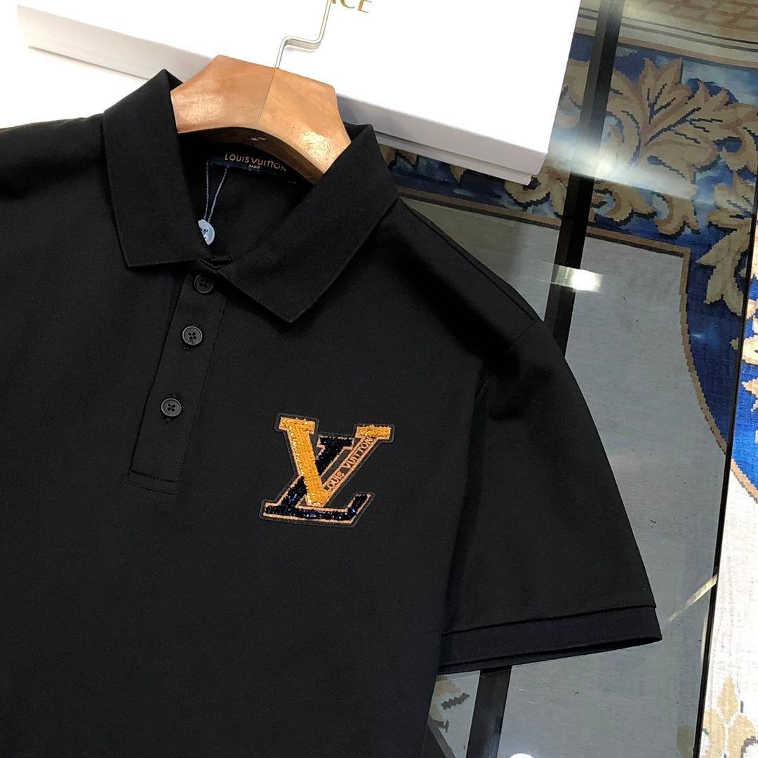 Louis Vuitton P368 2024 Early Spring Men’s Polo Shirt – M-3XL, Luxury Cotton Blend, Chest Appliqué Logo