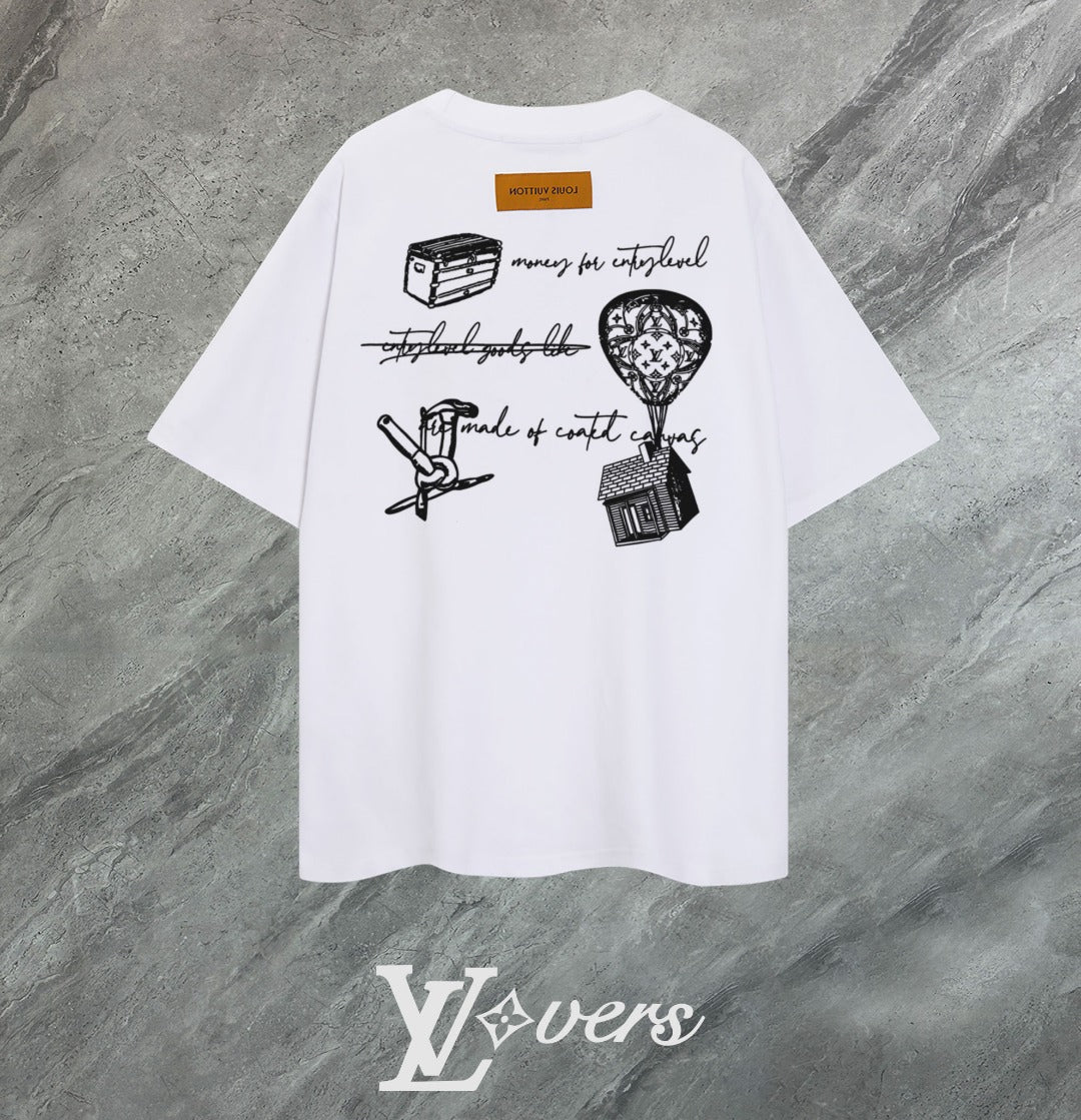 Louis Vuitton 2025 Premium Crew Neck T-Shirt – S-2XL, Unisex, Embroidered Sleeve Detail