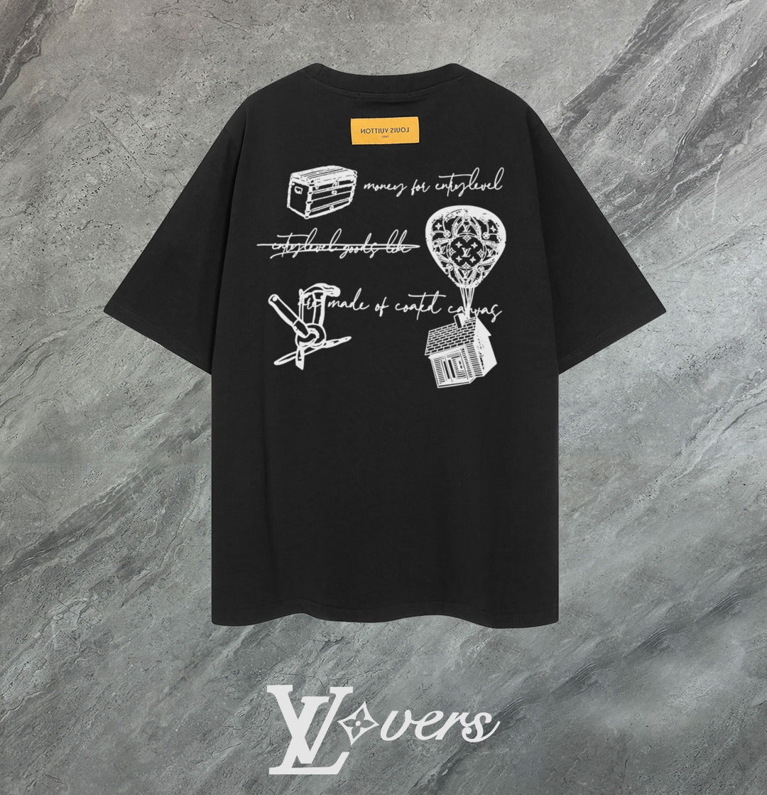 Louis Vuitton 2025 Premium Crew Neck T-Shirt – S-2XL, Unisex, Embroidered Sleeve Detail