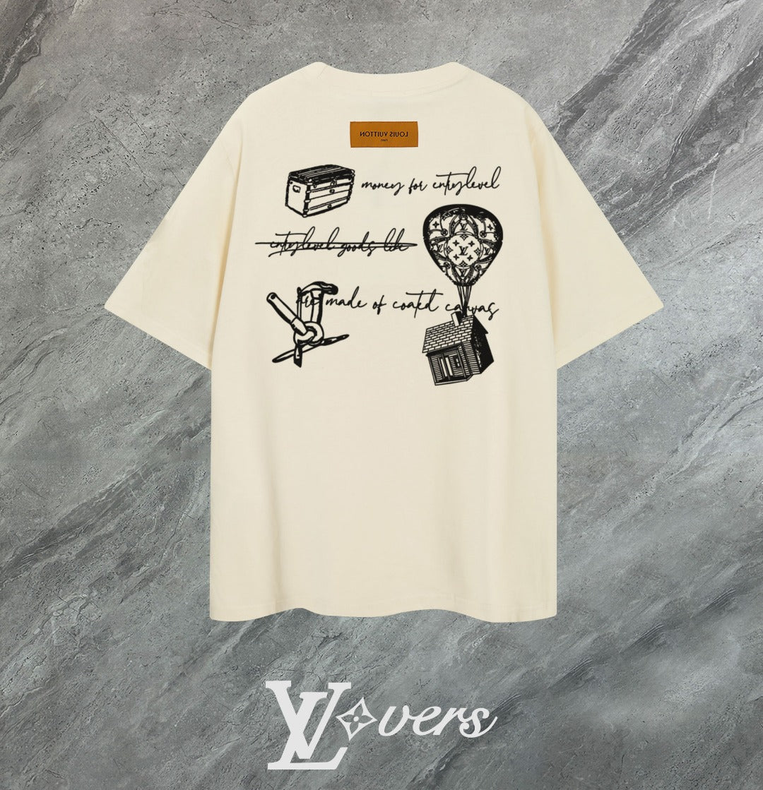 Louis Vuitton 2025 Premium Crew Neck T-Shirt – S-2XL, Unisex, Embroidered Sleeve Detail